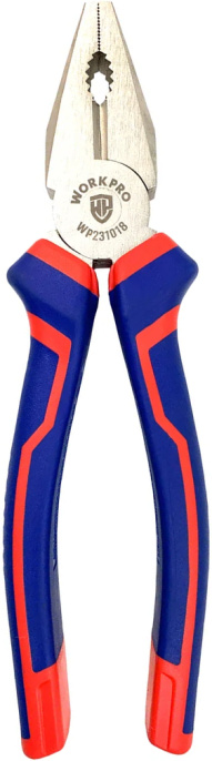Пассатижи WorkPro WP231018 200мм материал: углеродистая сталь, кованая углеродистая сталь с покрытием Ni-Fe для долговечности, удобные двухкомпонентные рукоятки, обтекаемый дизайн с надежным захватом губок с насечкой и накаткой