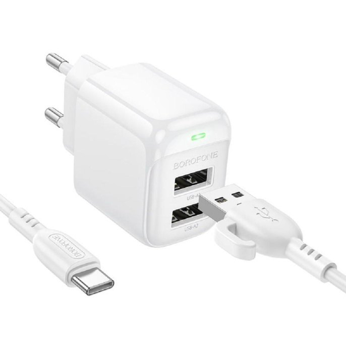  BOROFONE BAS41A/ Сетевое ЗУ/ 2 USB/ Выход: 12W/ White (B-13741)
