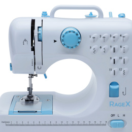 Швейная мини-машинка RAGEX R1102-100, 12 типов стежков, 2 скорости + педаль, белая с голубым