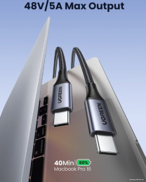Кабель UGREEN US535 15311 USB-C to USB-C 240WPD Fast Charging Cable в оплетке. Длина: 1м. Цвет: серый космос