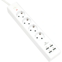 Сетевой фильтр Cablexpert exnovo, 4р, 16а, 4хusb, 3.4a, 2м, ур.защиты 4+, белый, коробка, EXN-4-U4-W-2
