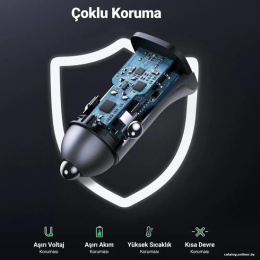 Автомобильное зарядное устройство UGREEN CD130 40858 USB-C PD+USB-A QC 30W Fast Car Charger + SCP22.5W. Цвет: серый (40858_)