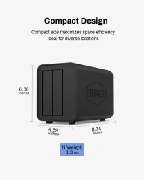 Внешний корпус для жёстких дисков TerraMaster D2-320 DAS tower/JBOD,RAID0,1/up to 2 SATA 3,5' or 2,5' /1xUSB3.1 Type-C gen2/1xPS/1YW