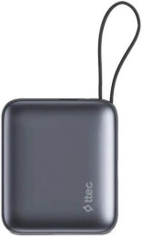 Внешний аккумулятор TTEC 2BB231GR ReCharger Mini LCD 10000mAh USB-C PD 20W Powerbank с кабелем USB-C&Lightning. Цвет: серый