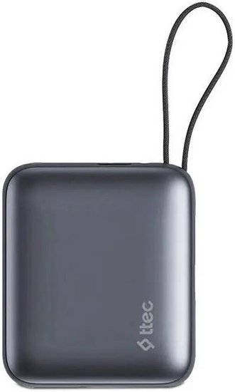 Внешний аккумулятор TTEC 2BB231GR ReCharger Mini LCD 10000mAh USB-C PD 20W Powerbank с кабелем USB-C&Lightning. Цвет: серый