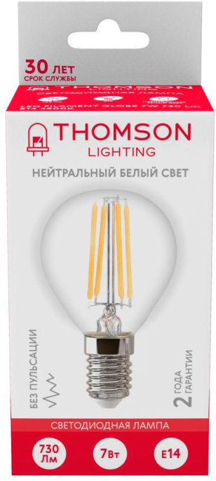 Лампа филаментная Thomson E14,  шар, 7Вт, TH-B2084, одна шт.