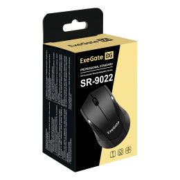 Беспроводная мышь ExeGate Professional Standard SR-9022 радиоканал 2,4 ГГц, USB, оптическая, 1200dpi, 3D, 3 кнопки и колесо прокрутки, черная, Color Box EX269648RUS