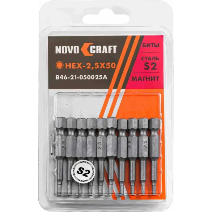Биты (10 шт; Hex 2.5x50 мм; сталь S2) для шуруповерта Novocraft В46-21-050025A