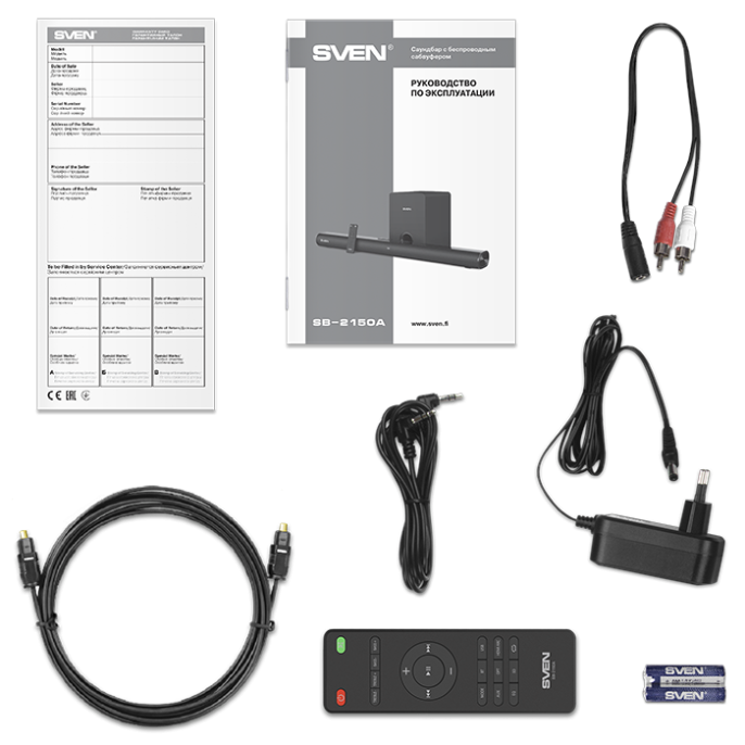 Саундбар SVEN SB-2150A, черный 180 Вт,USB,HDMI,ПДУ,Optical, Bluetooth,дисплей, беспроводной сабвуфер