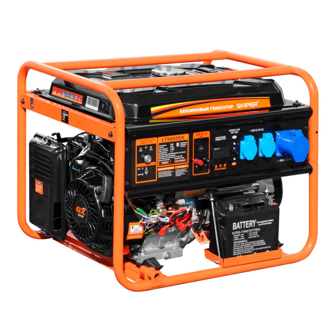 Электростанция SKIPER LT9000EK 6.5кВт, 2х230В/16А/3.5кВт, 1х230В/32А/6кВт, 12В, эл.стар, бак 25.0л