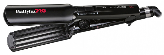 Плойка Babyliss Pro BAB2658EPCE покрытие: EP 5.0, диаметр: 38х90 мм, размер гофре: среднее, терморегулятор: механический, 5 температурных режимов, длина рабочей поверхности: 9 см, 53 Вт, цвет: черный