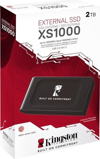 2ТБ Внешний диск SSD Kingston XS1000 SXS1000/2000GA, USB 3.2 Gen 2, запись - 1000МБ/с, чтение - 1050МБ/с, черный