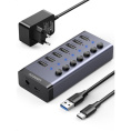Хаб UGREEN CM481 (90307) USB-C to 7-Port USB-A 3.0 Hub DC 12V EU. Цвет: черный