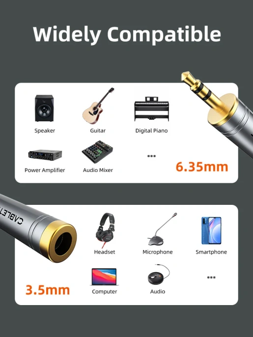 Аудиоадаптер CABLETIME CPA4G (CT-3M6F-AG) 3,5 мм на 6,3 мм
