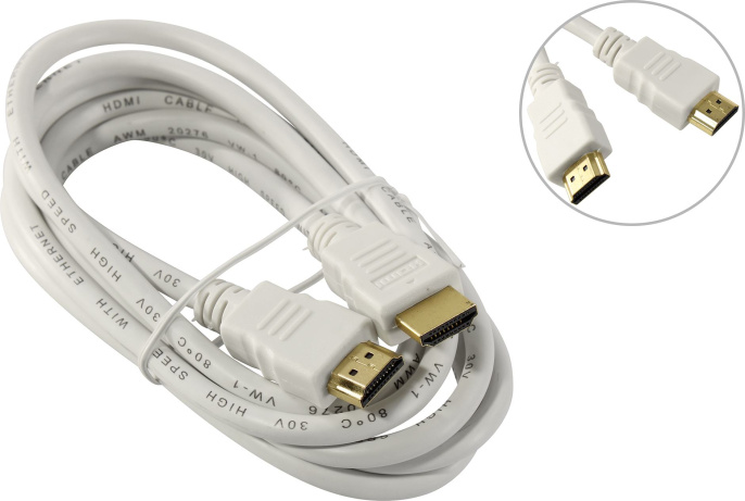 Кабель HDMI Cablexpert CC-HDMI4-W-6, 1.8м, v1.4, 19M/19M, белый, позол.разъемы, экран, пакет