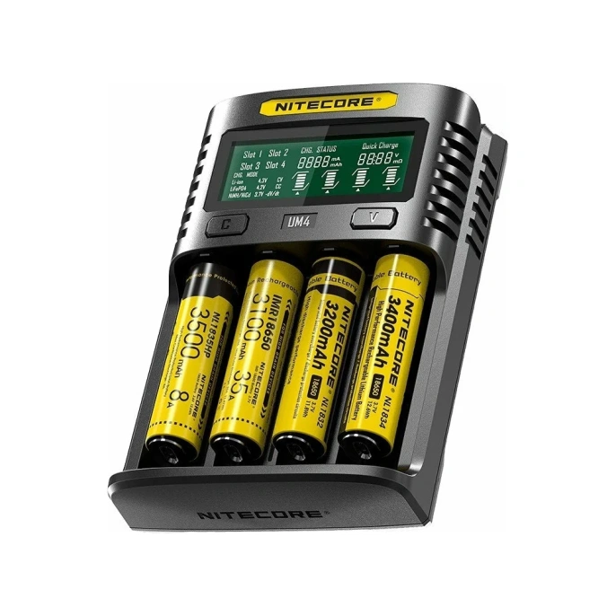 Зарядное устройство Nitecore UM4 18650/21700 на 4АКБ Intellicharge V2 Совместим с Li-ion/IMR и Ni-MH/Ni-Cd аккумуляторами с автоматическим определением 18265