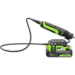 Гравер GreenWorks G24RT, 24V, б/щет, цанги 2.4/3.2мм, 6500–35000 об/мин, оснастка 52 шт, 1x2Ач,ЗУ, сумка, коробка 3200807VUA