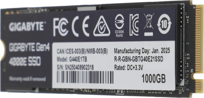 Твердотельный накопитель SSD Gigabyte M.2 2280 1TB Gen4 4000E SSD PCI Express 4.0x4, NVMe 1.4, 4000/3900, MTBF 1.5M, 3D NAND, 320TBW, RTL G440E1TB