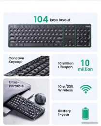 Беспроводная клавиатура UGREEN KU004 35734 Wireless 2,4G Keyboard. Цвет: черный (35734_)
