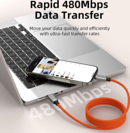 Магнитный кабель USB-C CABLETIME CU08H (CT-CM240-MZB1) 1 м, 480 Мбит/с, 5А/48В, 240Вт, PD 3.1, черный, для быстрого заряда смартфонов и ноутбуков