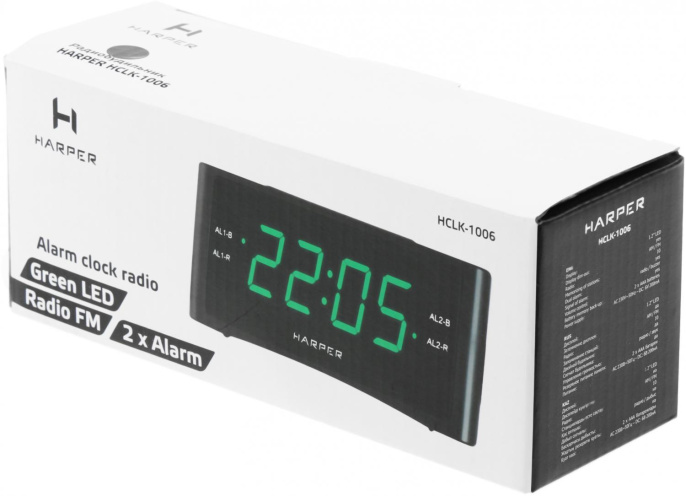 Радиобудильник Harper HCLK-1006 черный LED подсв:зеленая часы:цифровые AM/FM