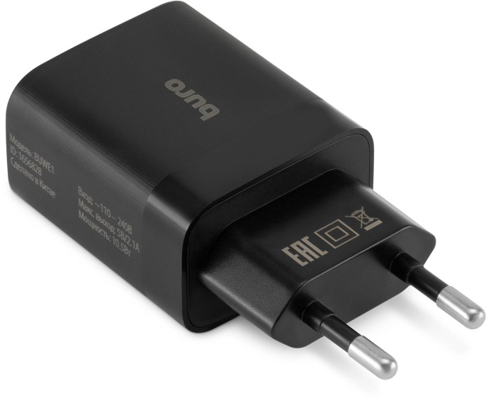 Сетевое зарядное устройство Buro BUWE1, 2xUSB-A, 10.5Вт, 2.1A, черный [buwe10s200bk]