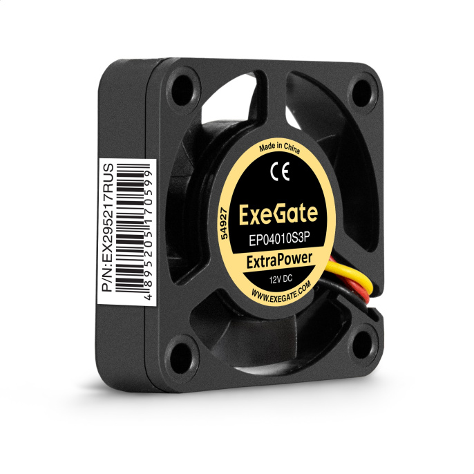 Вентилятор 12В DC ExeGate ExtraPower EP04010S3P (40x40x10 мм, Sleeve bearing (подшипник скольжения), 3pin, 7500RPM, 36dBA) EX295217RUS