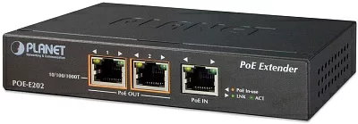 PoE расширитель PLANET Technology Corporation. PLANET 1-Port 802.3at PoE+ to 2-Port 802.3af/at Gigabit PoE Extender