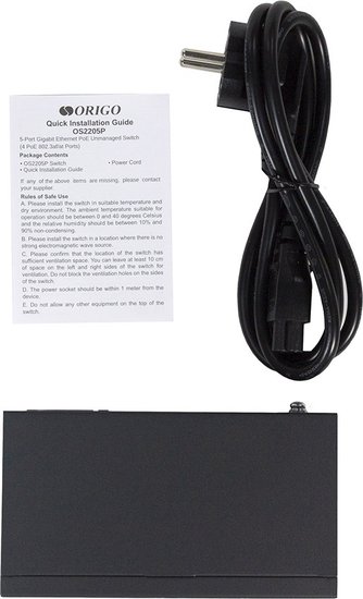 Неуправляемый коммутатор Origo OS2205P/60W/A1A настольный/настенный, 7.44 Mpps, 5xGbit, PoE, бюджет 60 Вт