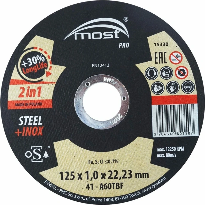 Круг отрезной Pro steel+inox 41 универсальный 125x1x22 мм MOST 9414625100
