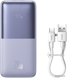 Портативное зарядное устройство Baseus PPBD040205 Bipow Pro Digital Display Fast Charge Power Bank 10000mAh 20W Purple Overseas Edition + кабель USB to Type-C 3A 0.3m White