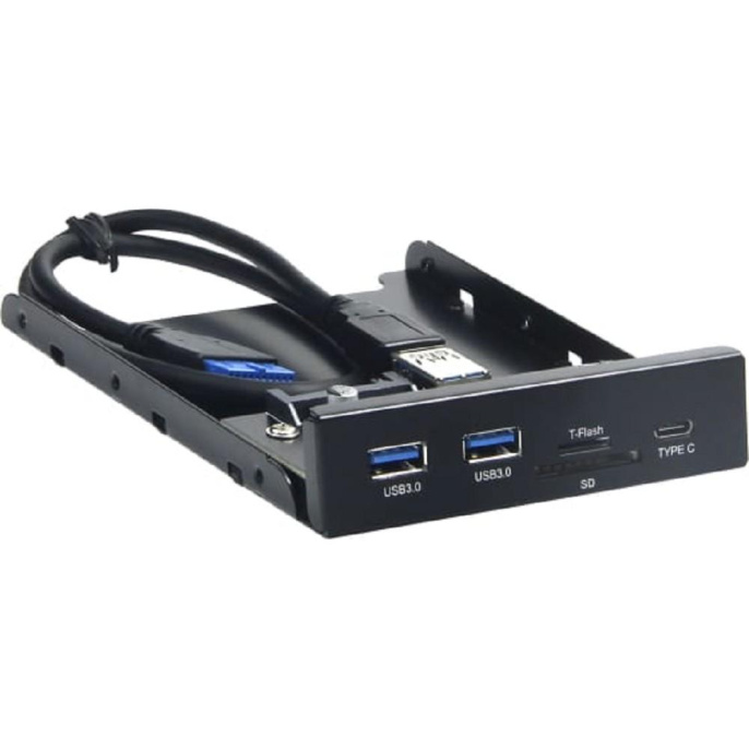 Планка USB 3.0 на переднюю панель 3.5" Gembird, 2 порта USB и порт Type-C, SD+TF, коробка FP3.5-USB3-2A1C-CR