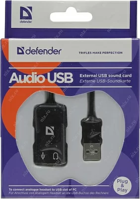 Defender Внешняя USB звуковая карта Audio USB USB - 2х3,5 мм jack, 0.1 м 63002