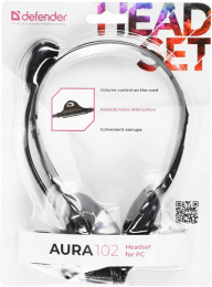 Гарнитура Defender Aura 102,  для компьютера, накладные,  проводные, черный [63102]