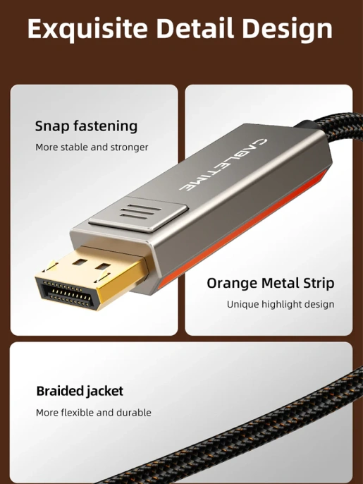 Кабель CABLETIME CD12L (CT-DP8K-ZG2) 2 м, 8K 60 Гц Displayport 1.4 4K 144 Гц 10 футов для компьютера PS4