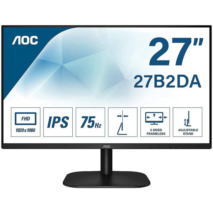 Монитор AOC 27" Value Line 27B2DA/01 черный IPS LED 16:9 DVI HDMI M/M матовая 250cd 178гр/178гр 1920x1080 75Hz VGA FHD 3.6кг