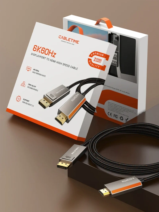Кабель CABLETIME CD36L (CT-DMHD8K-ZG2) 2 м, DP-HDMI из цинка 8K/60 Гц
