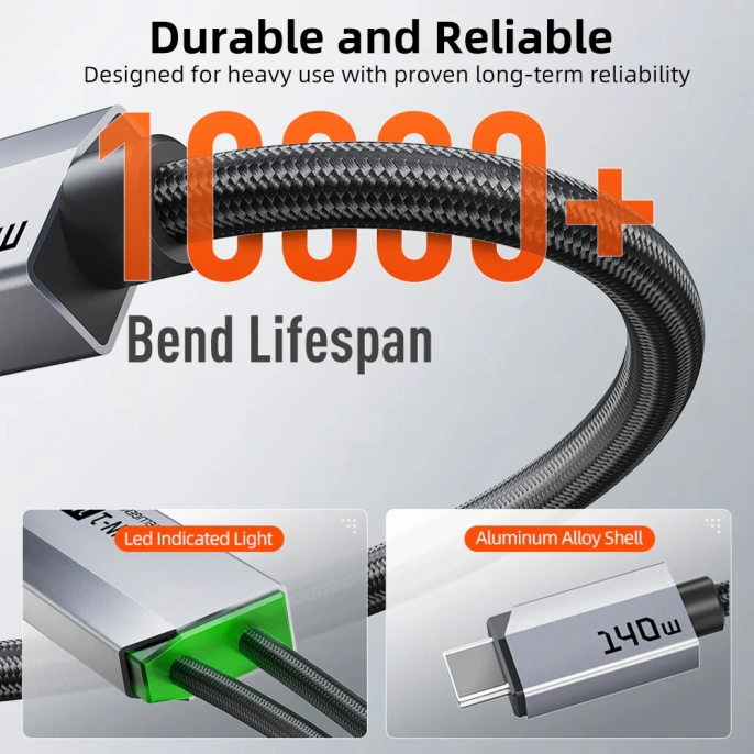Кабель CABLETIME CU14J (CT-2CM140-AG) 1.5м USB-C на два USB-C 140 Вт черный плетеный
