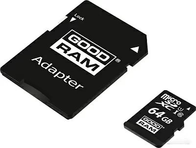 Карта памяти MicroSDHC 64Gb M1AA-0640R12 Goodram class 10 UHS I + adapter