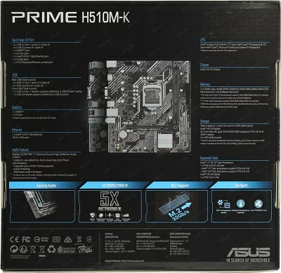 Материнская плата ASUS PRIME H510M-K (RTL) LGA1200 H510 PCI-E Dsub+HDMI GbLAN SATA MicroATX 2DDR4 90MB17N0-M0EAY0