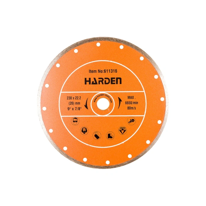 Диск алмазный отрезной сплошной 230x22.2 мм, влажная резка Harden 611316