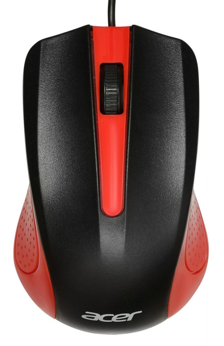 Мышь проводная Acer OMW012, оптическая, USB, 1200dpi, черный и красный [zl.mceee.003]
