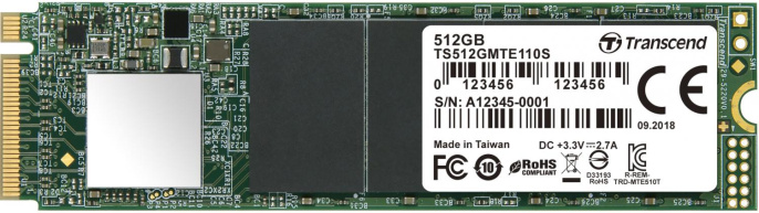 Твердотельный накопитель Transcend SSD MTE110S, 512GB, M.2 22x80mm , NVMe, PCIe 3.0 x4, 3D TLC, R/W 1700/1400MB/s, IOPs 160 000/250 000, TBW 200, DWPD 0.2 12 мес. TS512GMTE110S