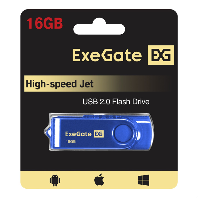 USB-флеш накопитель ExeGate Jet 16GB синий USB2.0, 480Mbps, пластик/металл EX302040RUS