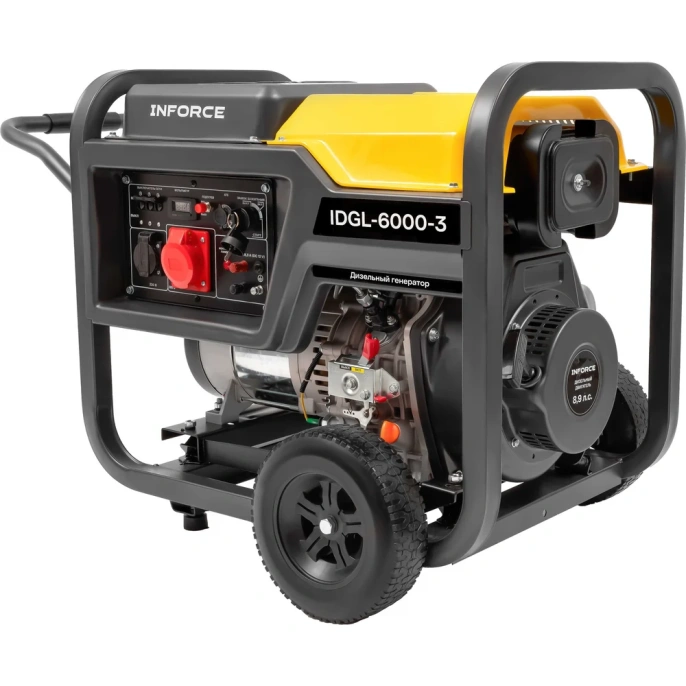 Дизельный трехфазный генератор Inforce (6 кВт; эл.стартер; колёса и ручки; подогрев) IDGL 6000-3