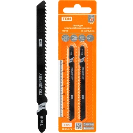 Пилки для лобзика по дереву TDM ELECTRIC HCS, 75х2,5 мм, чистый рез, T101B, упаковка 2 штуки, серия "Рубин", арт. SQ1089-0202