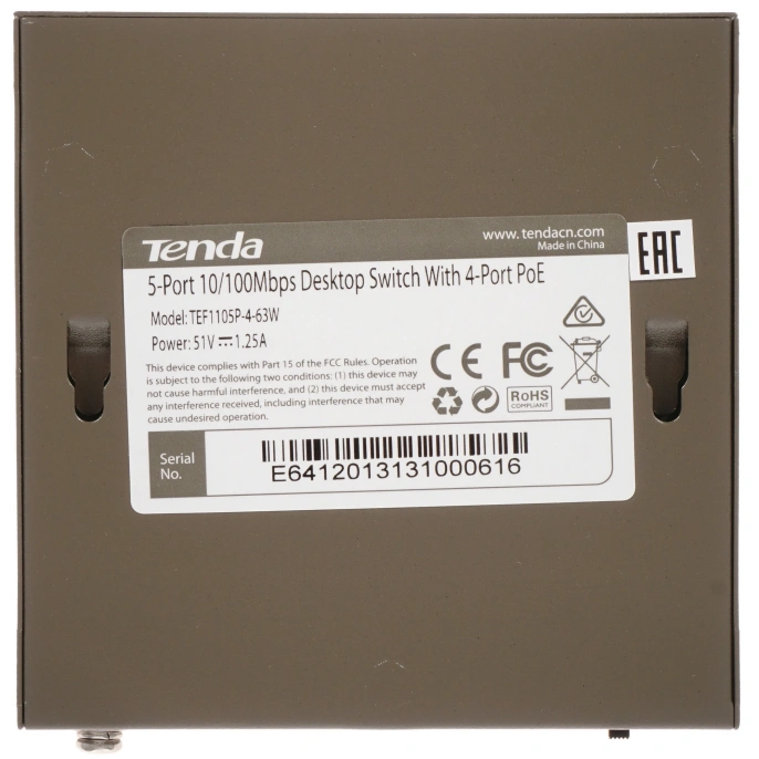 Коммутатор TENDA TEF1105P-4-63W, неуправляемый