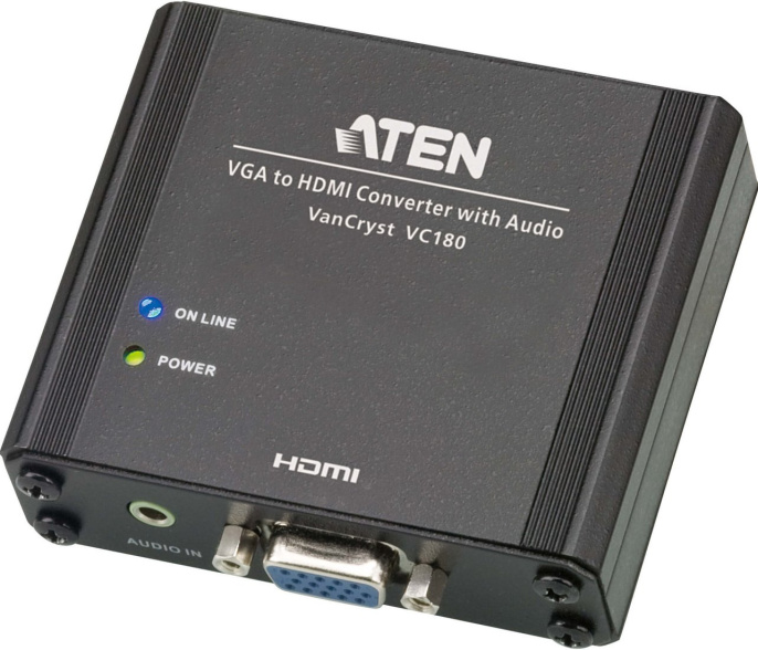 ATEN VC180-AT-G Конвертер, VGA+AUDIO HDMI, HD-DB15+MINI-JACK HDMI, Female, DC 5.3V, 1920x1200 DDC2B;1080p
