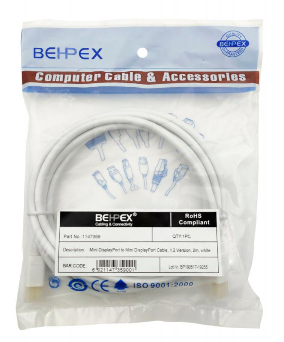 NONAME Кабель BEHPEX 1.2v miniDisplayPort m miniDisplayPort m 2м белый 1147359