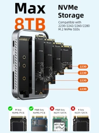 Магнитный концентратор CABLETIME CB34S (CT-HUBS1-AS) 7-в-1 с NVMe 10 Гбит/с, с USB 4 80 Гбит/с CT-FU8S-AG - Silver
